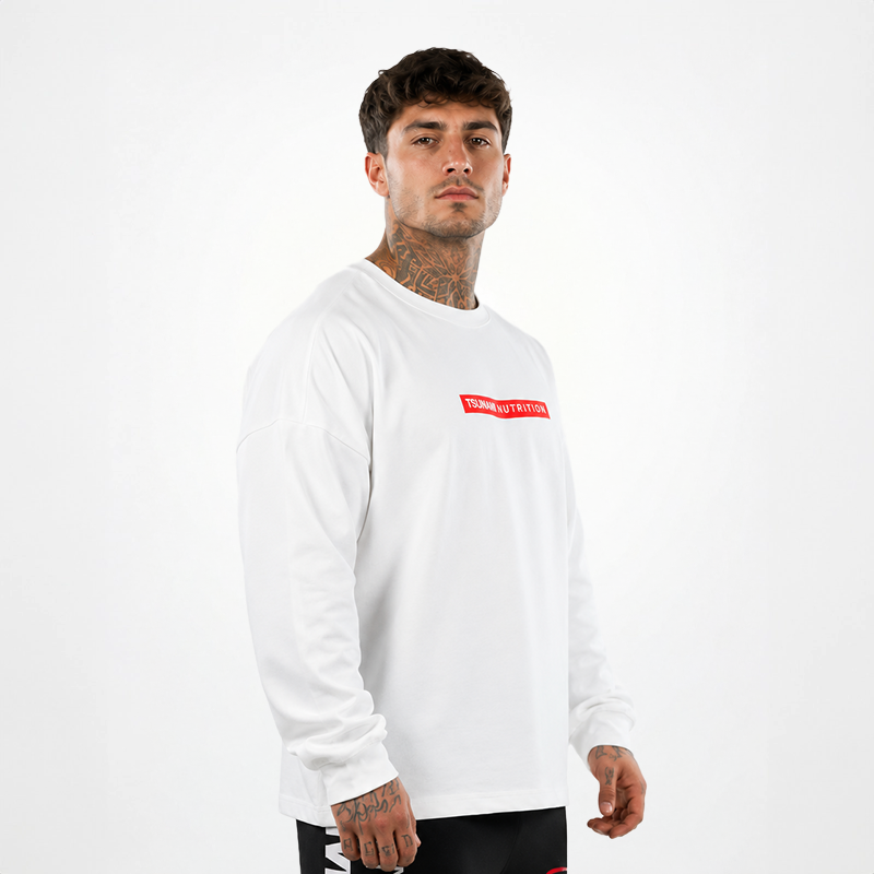 T-shirt Box Logo Oversize manica lunga Tsunami Uomo Bianca