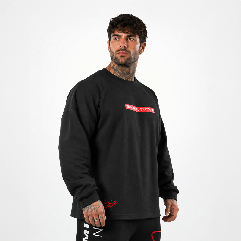 T-shirt Box Logo Oversize manica lunga Tsunami Uomo Nera