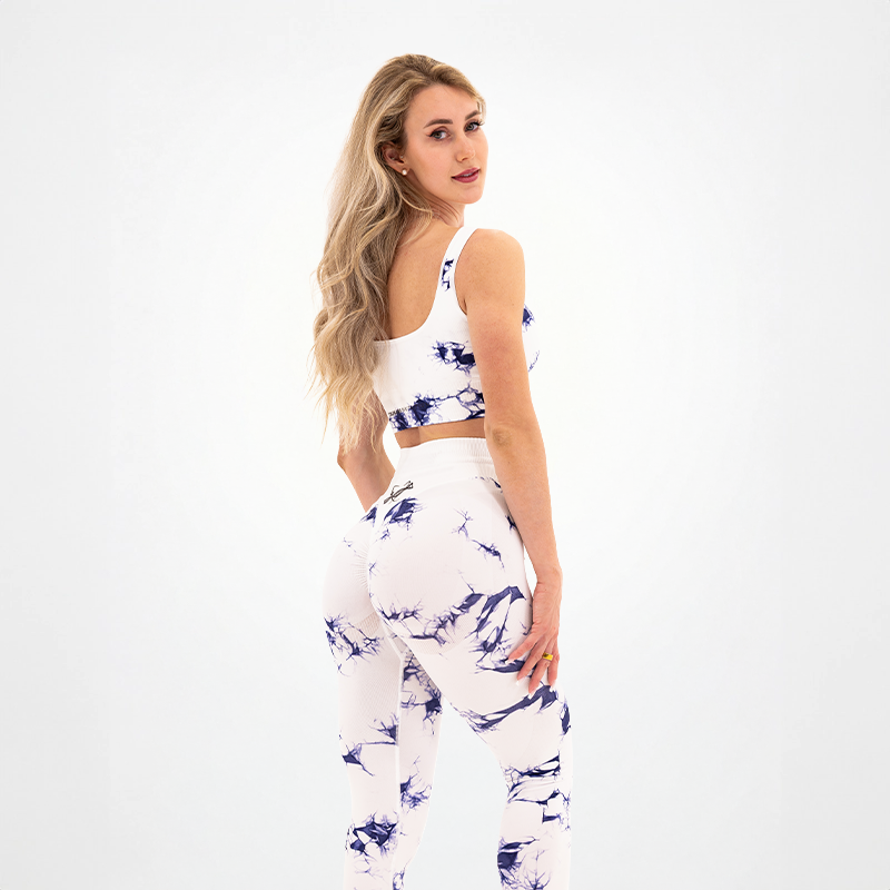 Leggings Seamless Donna Tie Dye Bianco-Blu