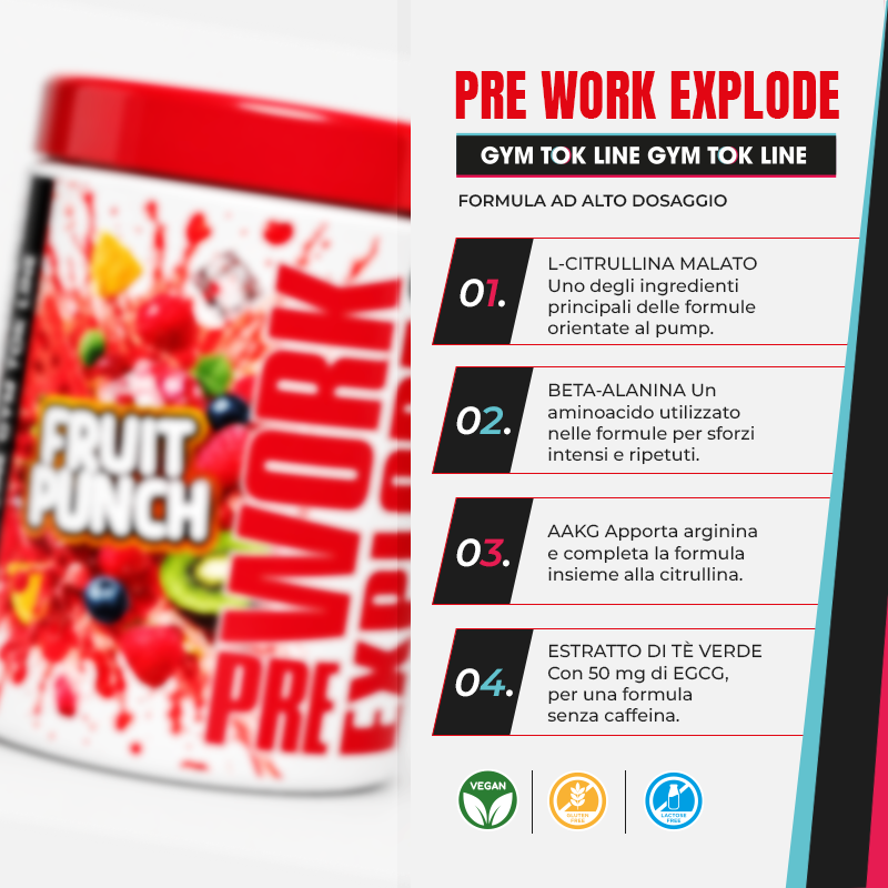 Pre Work Explode Gym Tok Line - Senza Caffeina 500 g